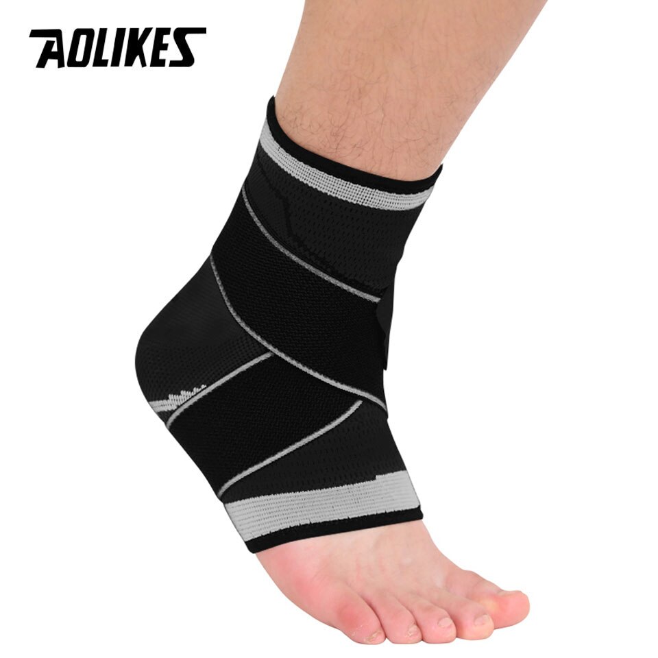 AOLIKES 1PCS 3D Weaving Elastic Nylon Strap Ankle Support Brace Badminton Basketball Football Taekwondo Fitness Heel Protector: Black with Grey / XXL