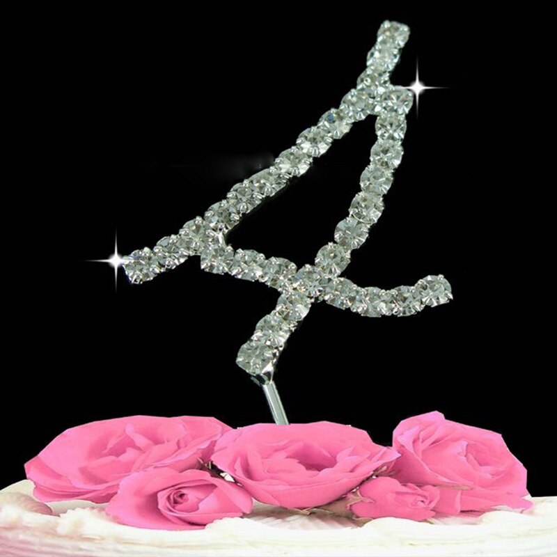 Nubmer 0 ~ 9 Verjaardag Cake Topper Rhinestone Crystal Diamond Flash Huwelijk Anniversary Silver