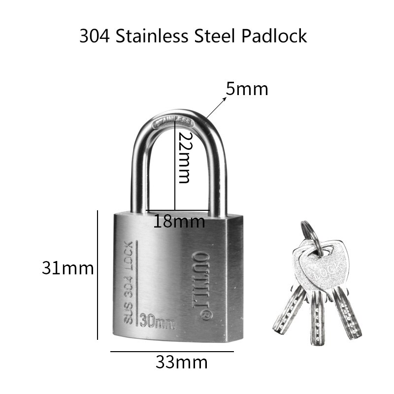 304 Stainless Steel Padlock Outdoor Lock for Luggage Notebook Outdoor Fence Railings Small Drawers Furniture Door: 304 Padlock 30mm