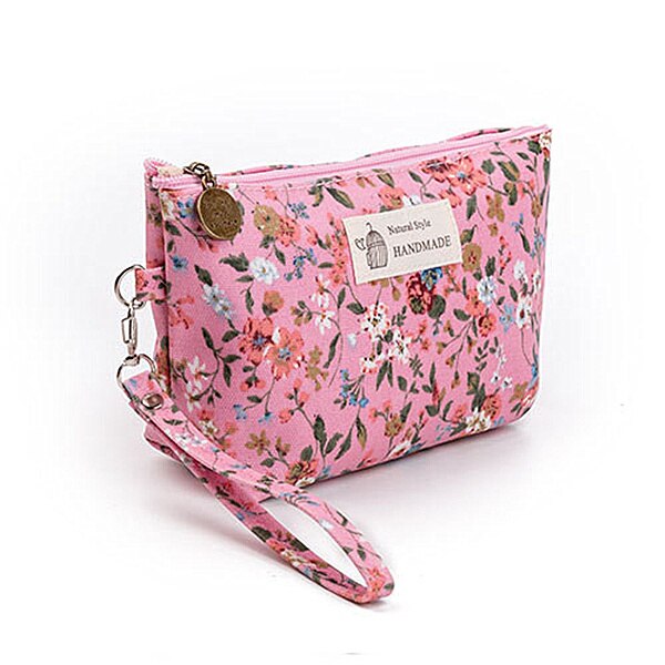 Bolsa de viaje para maquillaje PURDORED, 1 unidad, portátil, con estampado 3D de flores, bolsa de viaje para mujer, neceser de aseo personal, bolsa: pink