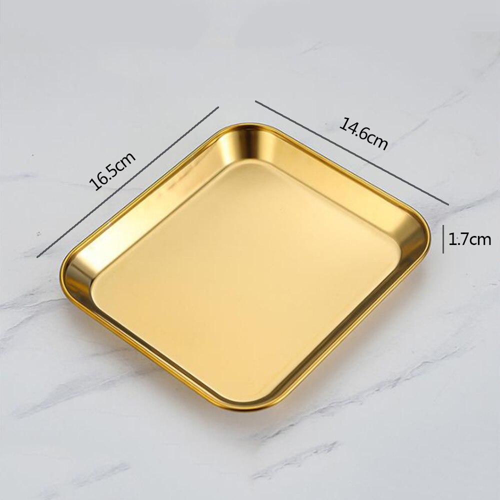 1Pcs 304 Stainless Steel Snack Cold Plate Kindergarten Snack Plate Barbecue Plate Nordic Flat Base Fruit Plate: Gold-16.5x14.6cm