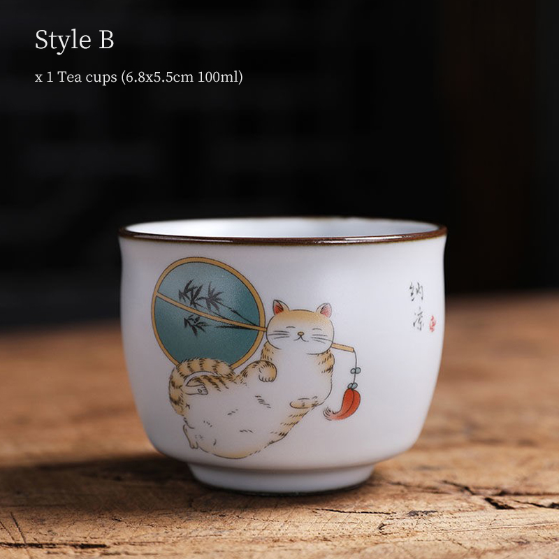 LUWU Ceramic Tea Cup Cute Cat Chinese Teacups 100ml: Style B