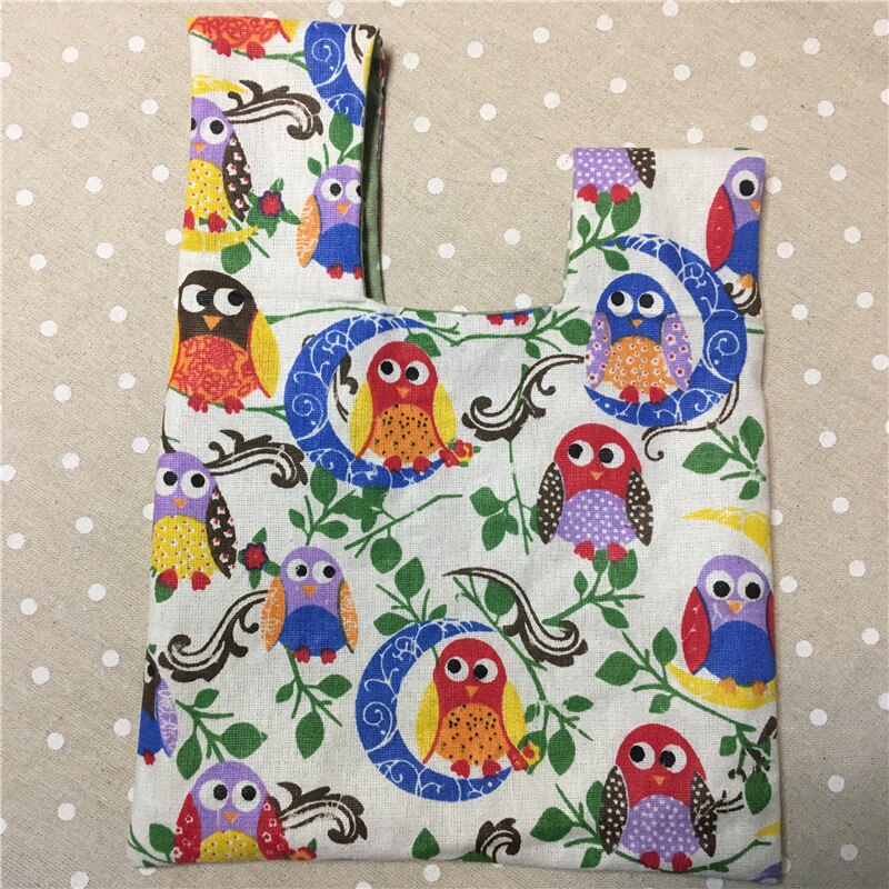 YILE Cotton Linen Wrist Carry Bag Wrap Knot Pouch Coin Phone Bag Print owls Moon W01