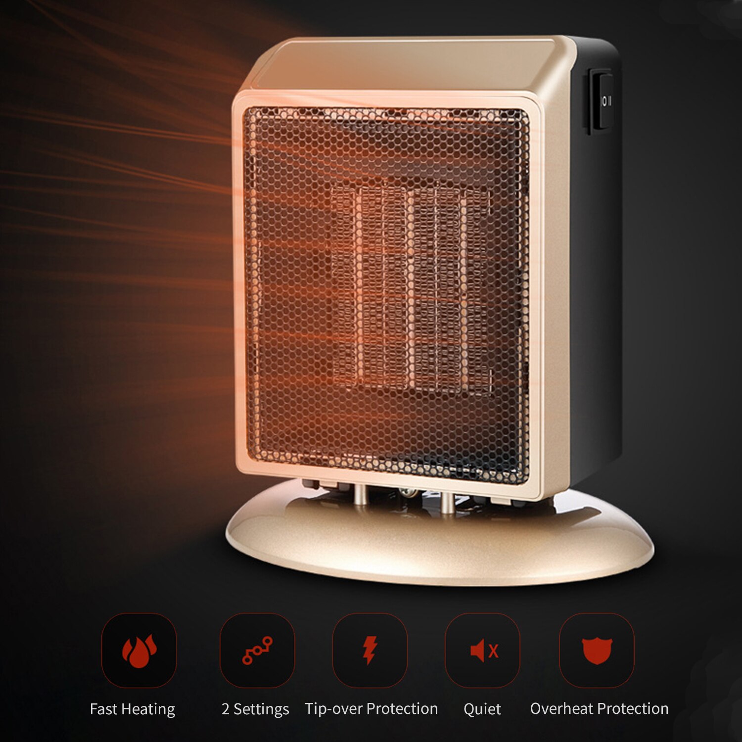 Elektrisk rumvarmer sikker beskyttelse mod overophedning mini rumvarmer ptc keramisk varmelegeme med 2 varmeindstillinger til skrivebord indendørs