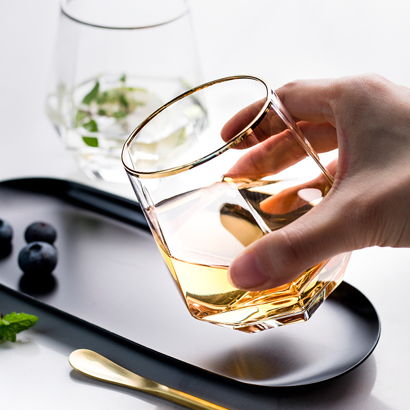 European Style Drinking Vessel Hexagonal Crystal Glass Household Whisky Red Wine Cup Beer Steins Simple Geometry Cups