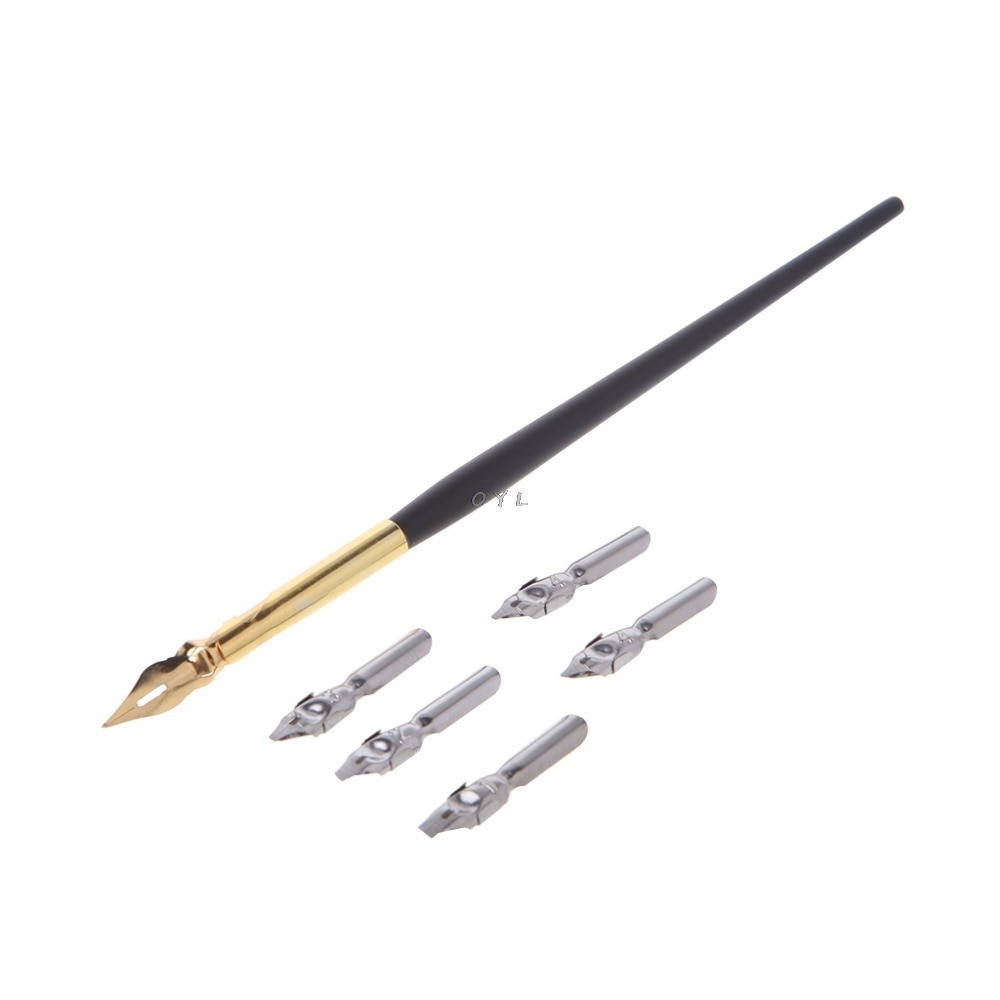 1 stk dip penn  x5 stk nib kalligrafi tegning dip ink nib penn sett signatur skrift antikk for studenter virksomhet