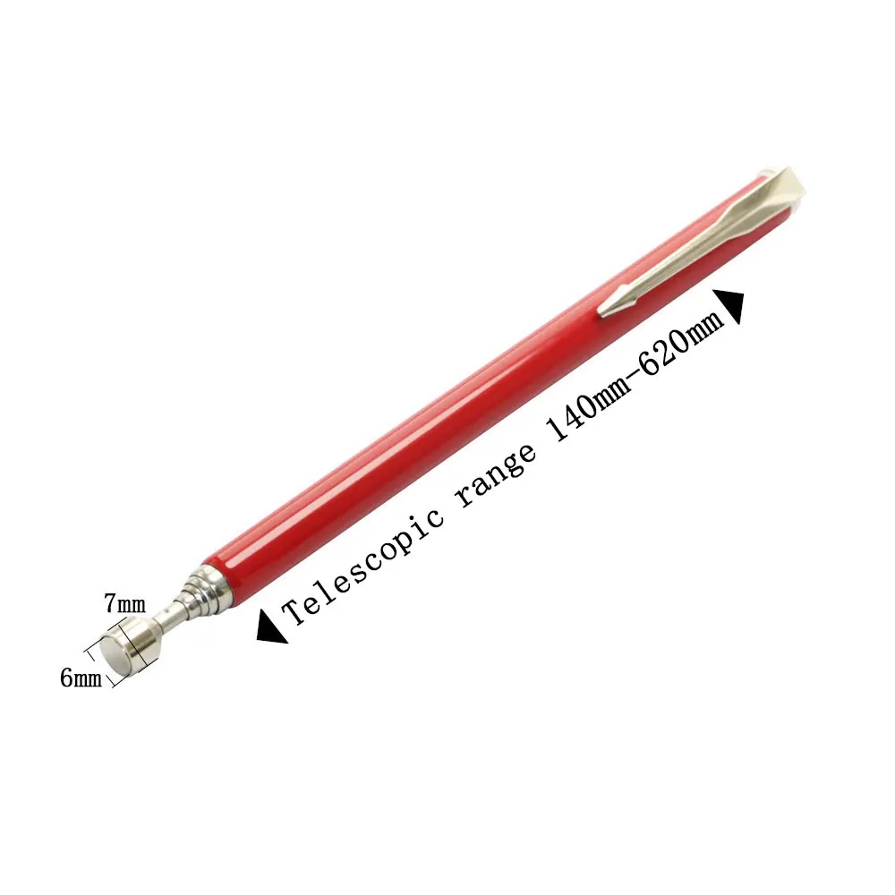 Telescopic Magnetic Pen with Light Mini Portable Magnet Pick Up Tool Extendable Pickup Rod Stick for Picking Up Screws Nut Bolt: Brown