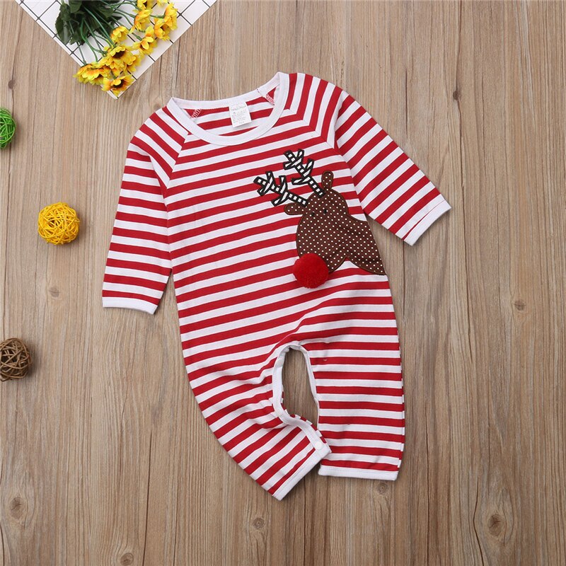 Leuke Pasgeboren Baby Meisje Jongen Xmas Herten Kostuum Gestreepte Romper Jumpsuit Outfits Kerst Kleding 0-18 m 6 m 9 m