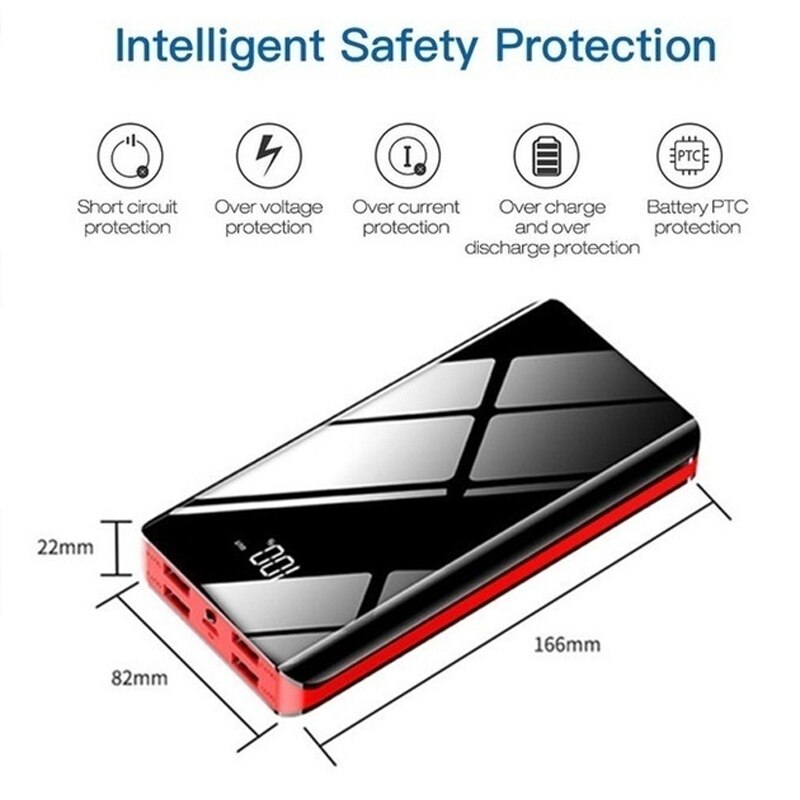 Grande capacità 30000mAh PoverBank caricatore rapido portatile da 4 USB caricatore da viaggio per esterno a specchio a schermo intero per tutti i telefoni