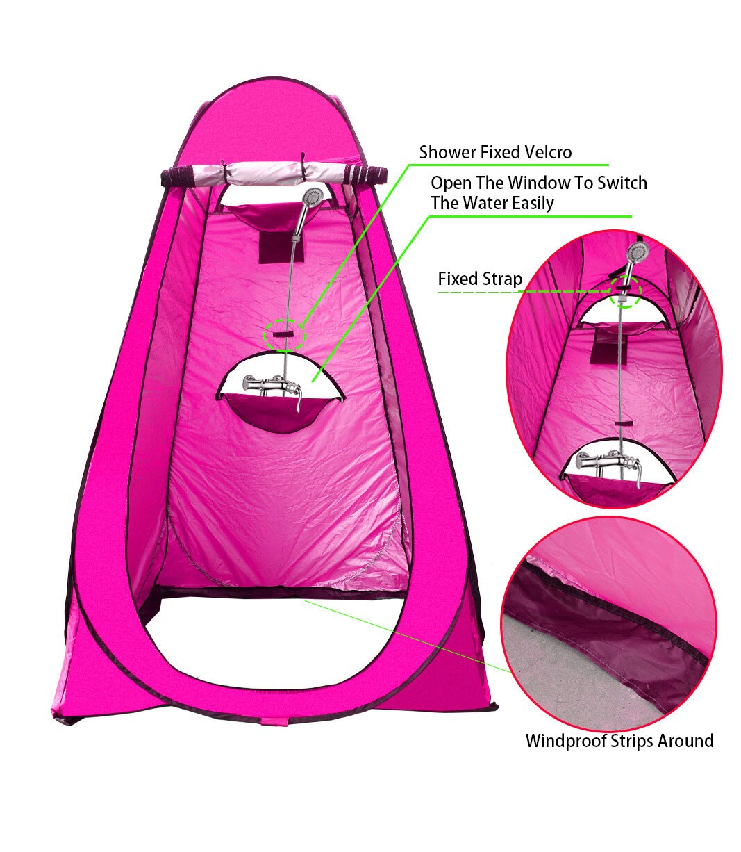 Fully Automatic Open Changing Tent Fishing Swimming Toilet Pop Up Solar Bath Bag Outdoor Ultralight Camping Shower Bathing Tent: Pink Three Windows