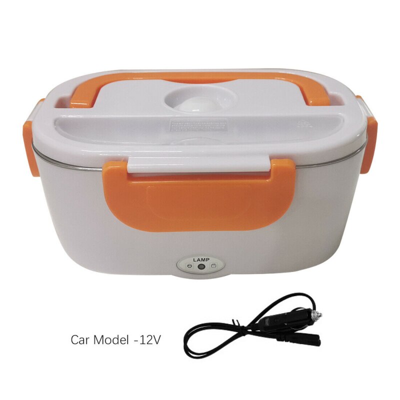 12V Portable Electric Heated Lunch Box Portable 2 In 1 Car& Home US Plug/EU Plug Bento Boxes Stainless Steel Food Container: orange
