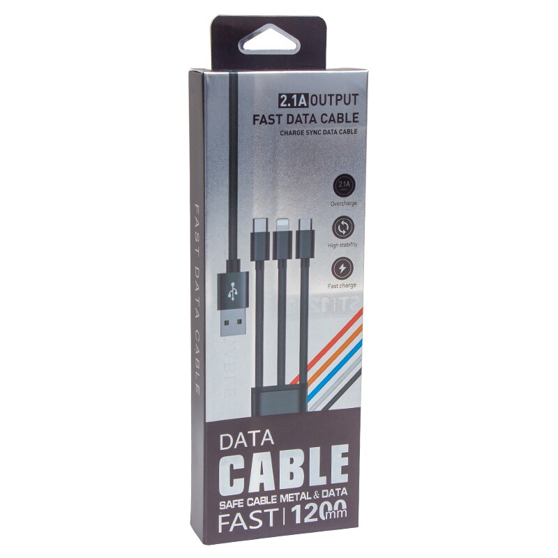 POWERMASTER MICRO USB/TYPE-C/lampo 2.1A metallo 1.2 metri carica e cavo dati