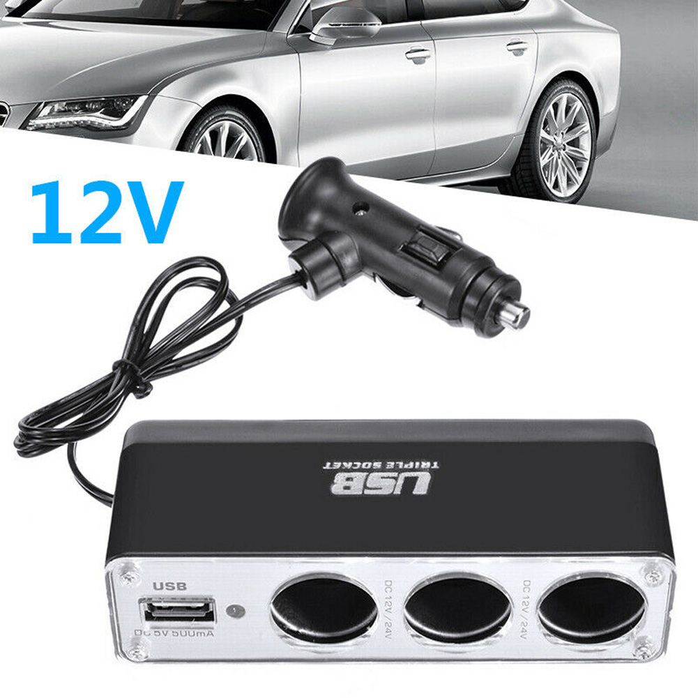 Auto Aansteker Multi Socket Triple Splitter Usb-Poort Lader Adapter Met Aansteker Stekker Voor 12V-24V Voertuigen