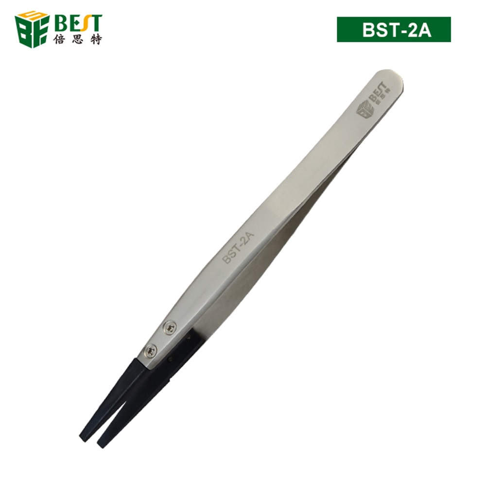BST-2A Keramische Pincet Platte Tips Rvs Handvat Soldeerbout Voor Elektronica Craft Hobby Hand Tool Telefoon Reparatie