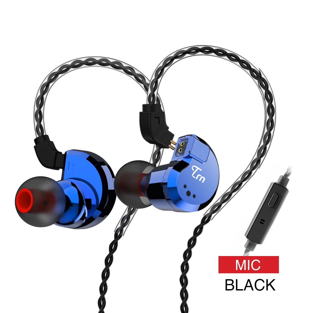 TRN V80 2DD + 2BA híbrido en la oreja ohr HIFI DJ Monitor correr deporte Auriculares auriculares con 2 pines desmontable: Blue with  mic
