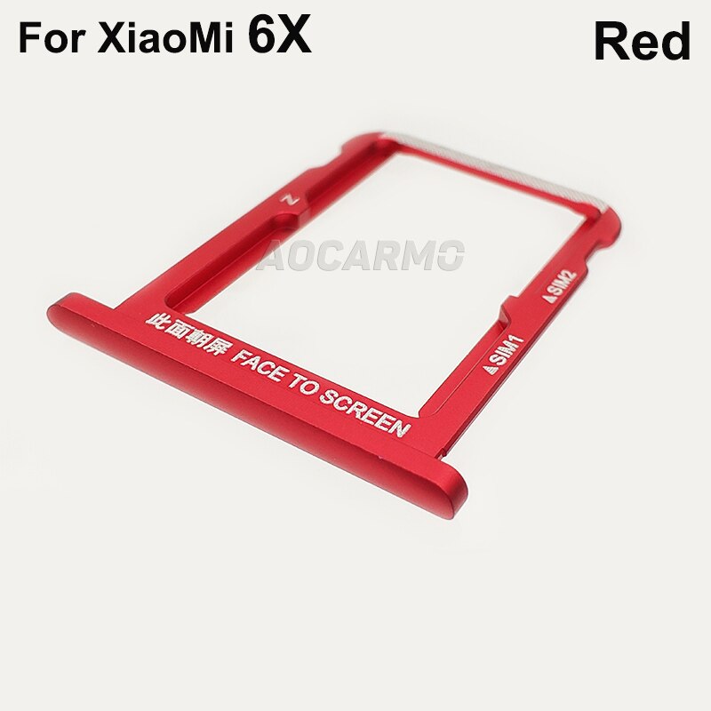 Aocarmo-bandeja de Metal para tarjeta SIM XiaoMi 6X, recambio de soporte de ranura para MicroSD: For XiaoMi 6X--Red