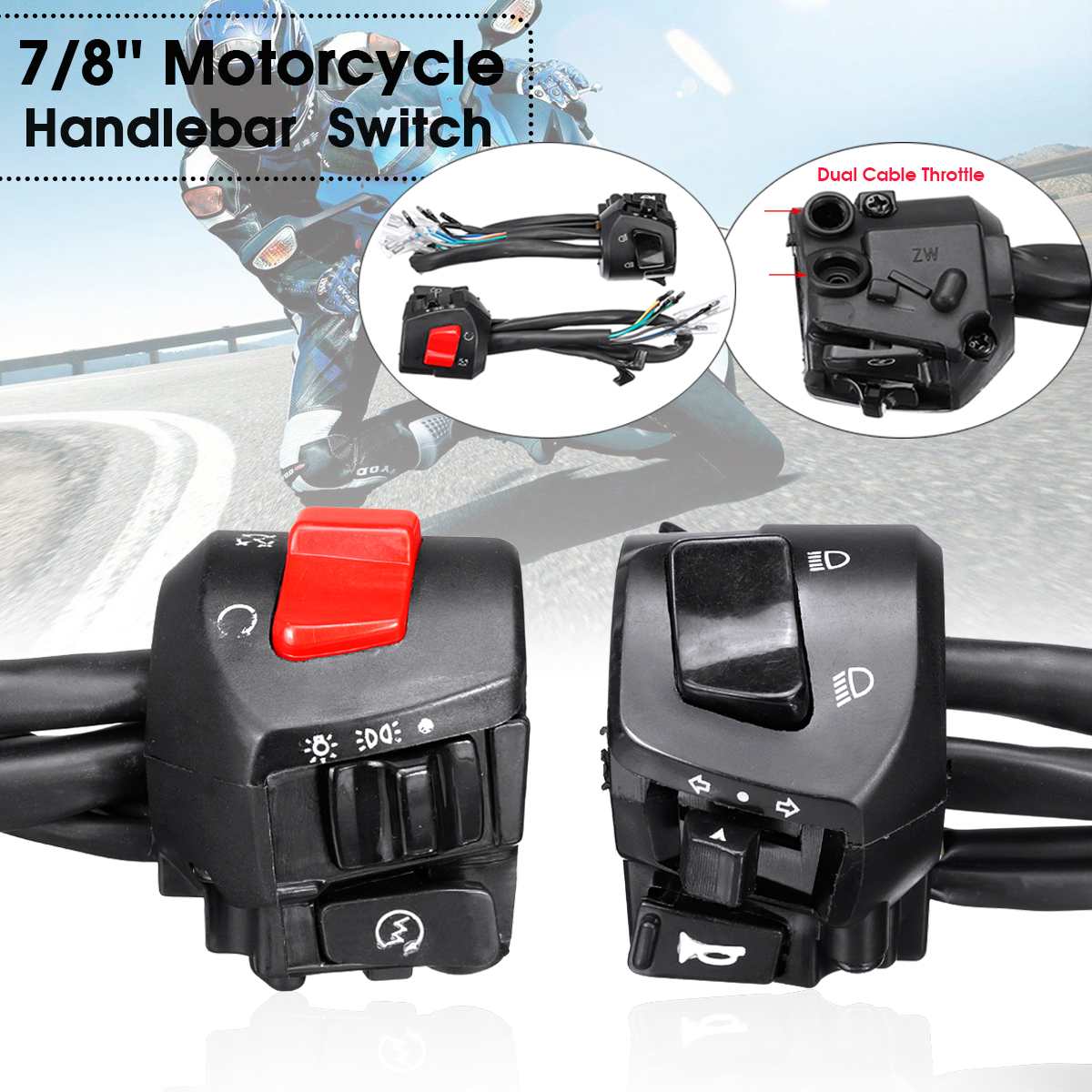 Universal- 12V Motorrad 7/8 &quot;Lenker Kontrolle Schalter Horn Blinker Scheinwerfer Elektrische Anfang Schalter Doppel Drossel