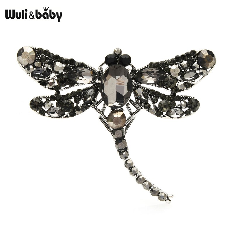 Wuli &amp; baby – broche libellule en cristal pour femmes, petite taille, 6 couleurs, classique, beauté, fête, bureau, broches,: gray