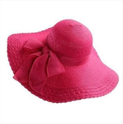 Sommarhatt dam stråhatt med stor brätte solfloppig bred brätte hattar pilbåge hopfällbar strandmössa gorros mujer verano: Rosröd