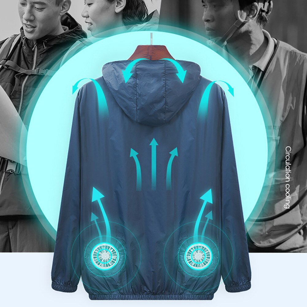 Summer Outdoor Unisex Cooling Fan Long Sleeve Hooded Jacket Sun protection clothing Working Top Coat Fishing Shirt Jacket