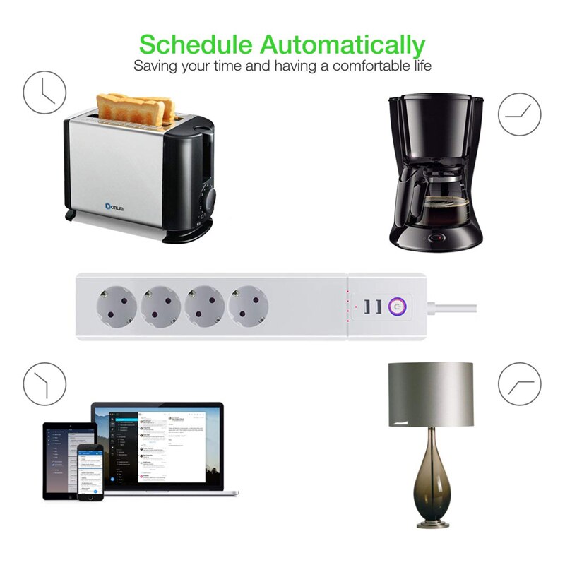 ZIGBEE – Barre d&#39;Alimentation Intelligente UE, Multiprise, Cordon d&#39;Extension, avec 2 Prises USB et 4 Prises CA, par Tuya