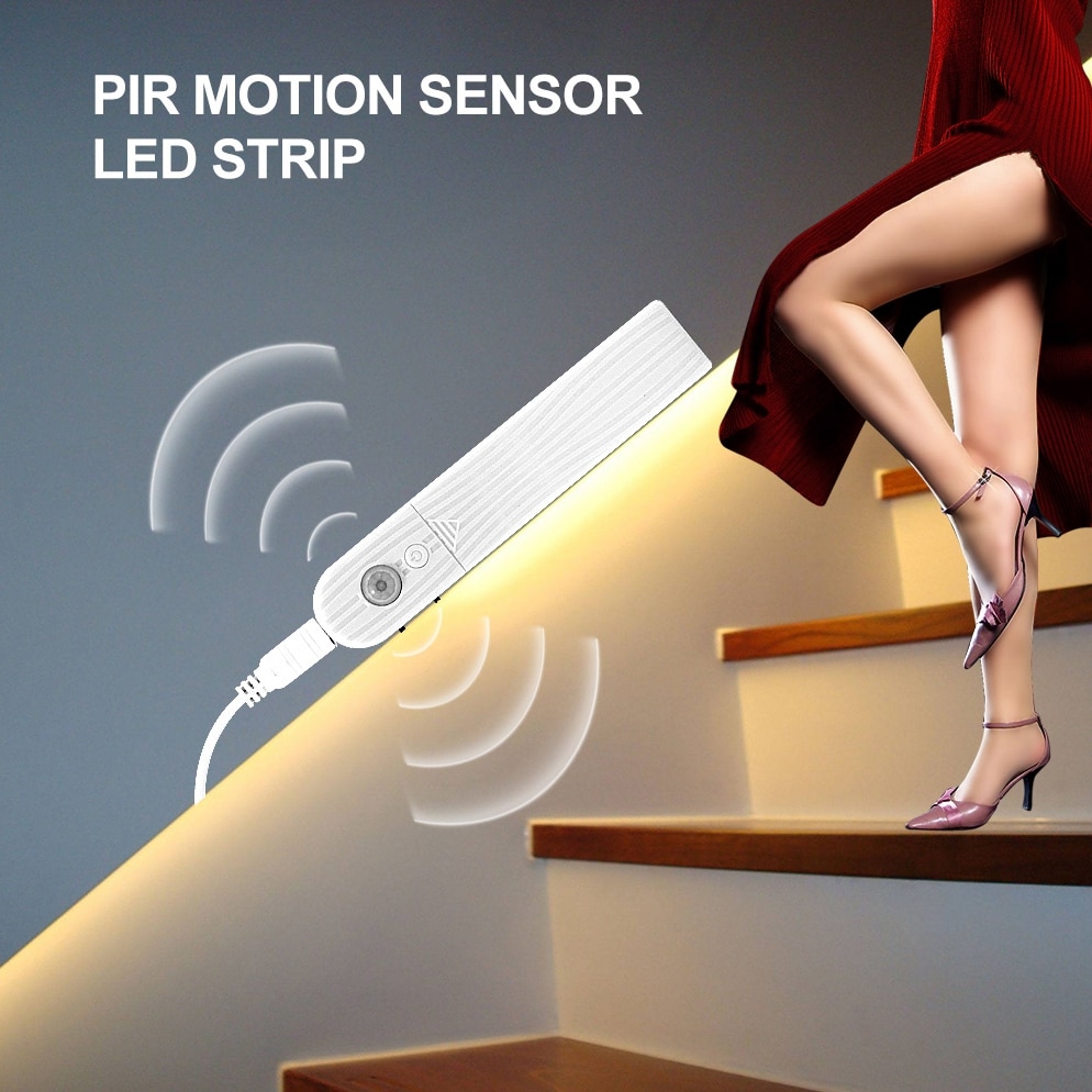 3M Smart Pir Motion Sensor Led Light 5V Usb/Batterij Power Led Strip Dimbare Kast Bedlampje trappen Night Beveiliging Licht