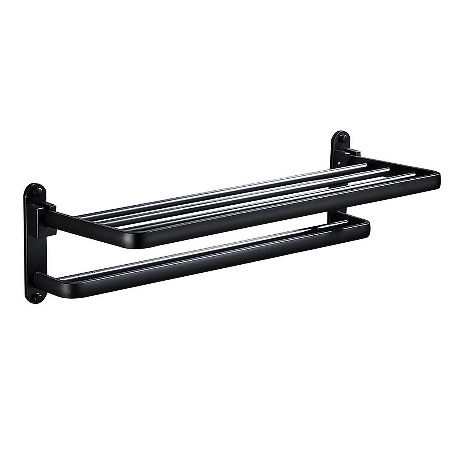 Foldable Double Layer Black Matte Space Aluminum Bath Towel Holder Rack Shelf for Bathroom Kitchen Office Black
