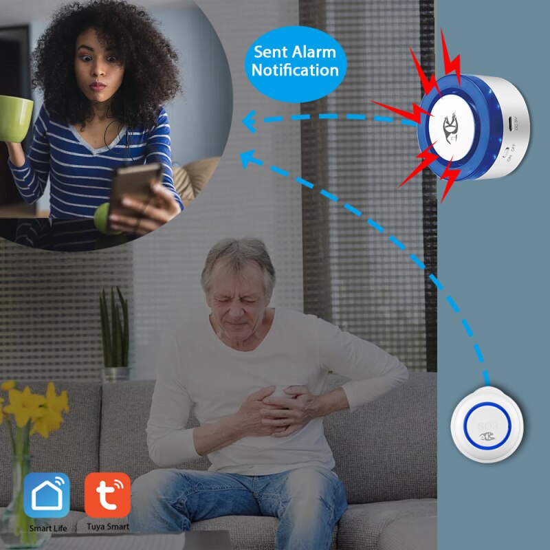 Tuya wifi SOS Geschmack tragbare ältere Notfall Alarm Geschmack mit seil echtzeit drücken-Alarm zu APP Einfache bedienung ein-schlüssel Alarm
