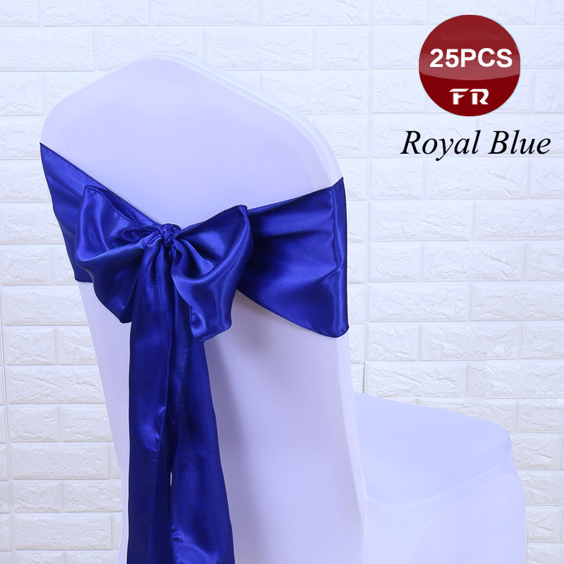 GRATIS 25 stk/partij Stoel Sjerpen Bow Tie 7 &quot;X 108&quot; Bruiloft Stoel Satijnen Sjerpen Gold Cover Bruiloft decor Party Banquet Venue: Royal Blue