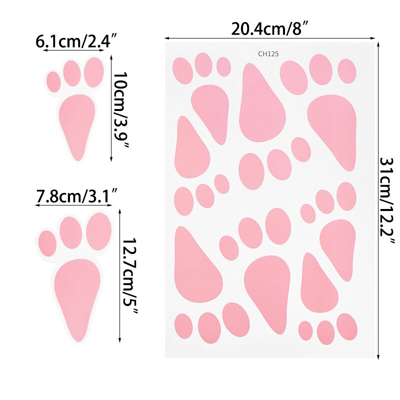 3 Sheets Cute Cartoon Rabbit Wall Stickers Decorative Pink Bunny Footprints Wall Window Decal For Easter Home Party Supplies: B03