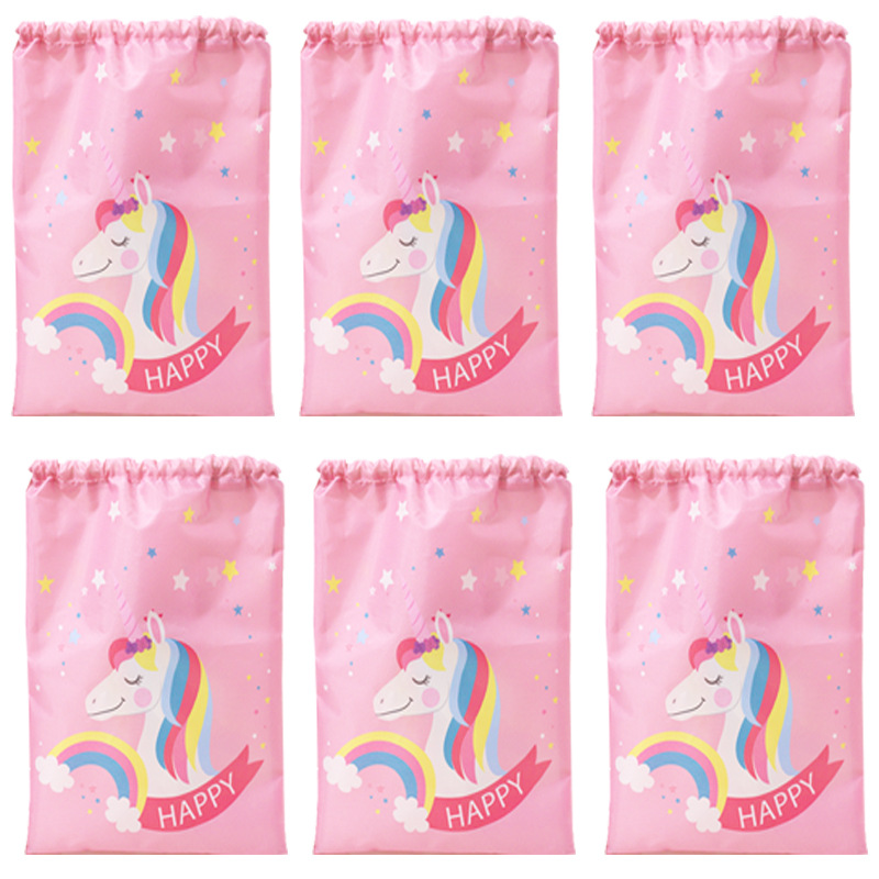 Unicorn Drawstring Pocket Rope-pulling Backpack Girls Cute Bag Polyester Fabric Dancing Horse Bags Pink