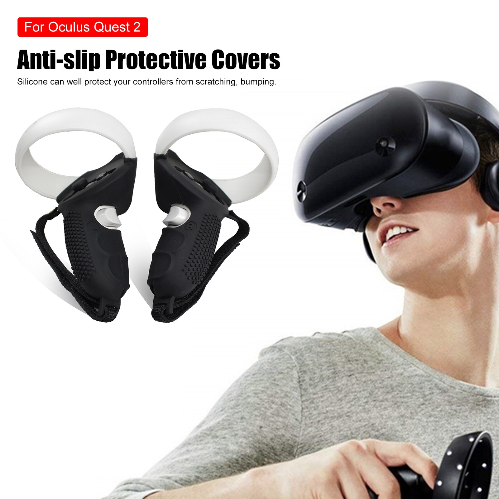 VR Accessories Touch Controller Silicone Grip Cover Protective Sleeve For Oculus Quest 2 VR Handle Grip Cover With Knuckle Strap