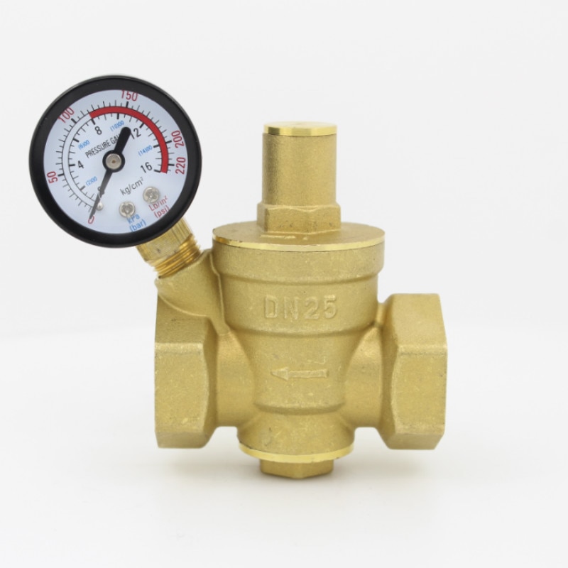 DN25 Brass Water Pressure Reducing Valve 1" Adjustable Valves With Pressure Gauge Meter Adjustable Relief Valve