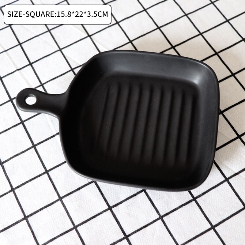 Matte Ceramic Baking Dish Round Plate Pasta Lasagna Pan with Single Handle Fruit Salad Dinner Plate Nordic Baking Dish Tray: Square-Black
