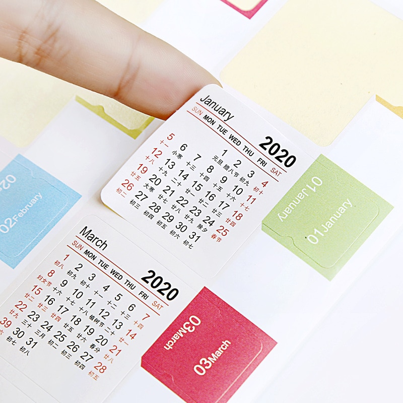 2 Pcs/Pack Year Mini Calendar Stationery Decorative Index Stickers Calendar Sticker