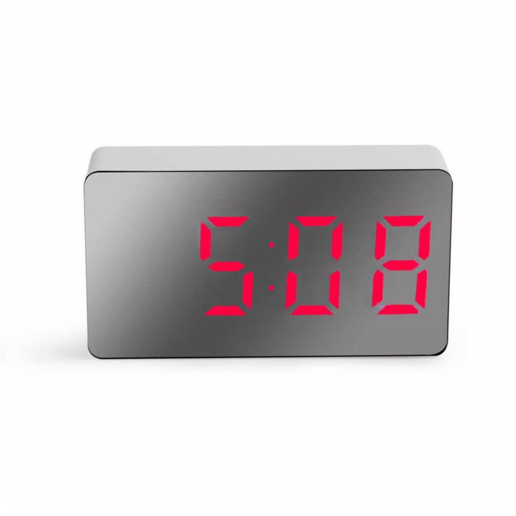 LED Mirror Alarm Clock Digital Snooze Table Clock Wake Up Light Electronic Large Time Temperature Display Home Decoration Clock: B Red