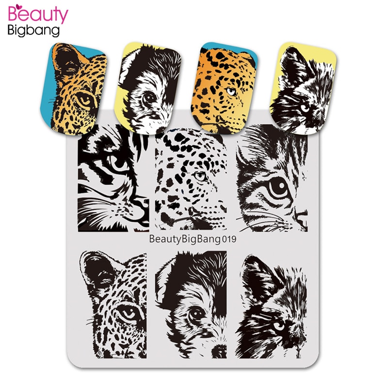 BeautyBigBang 6*6cm 1PC Stempelen Voor Nagels Cat Tiger Leopard Eye Afbeelding Nail Stempelplaten Template Nail art Stencils BBB019