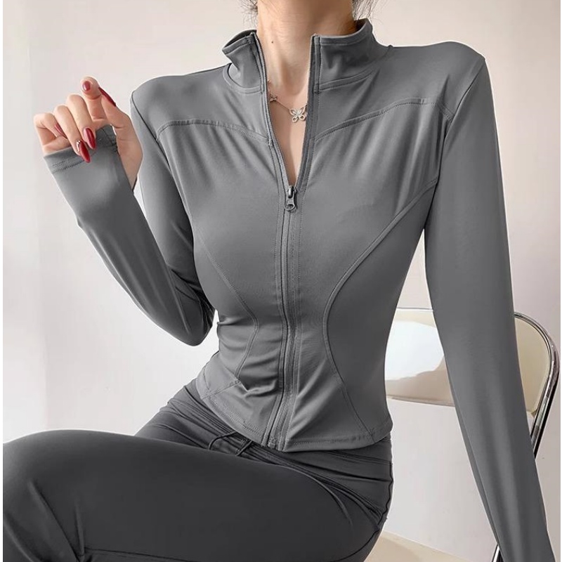 Dames Workout Sport Yoga Fitness Gymjas Activewear Lange mouwen: L / GRIJS
