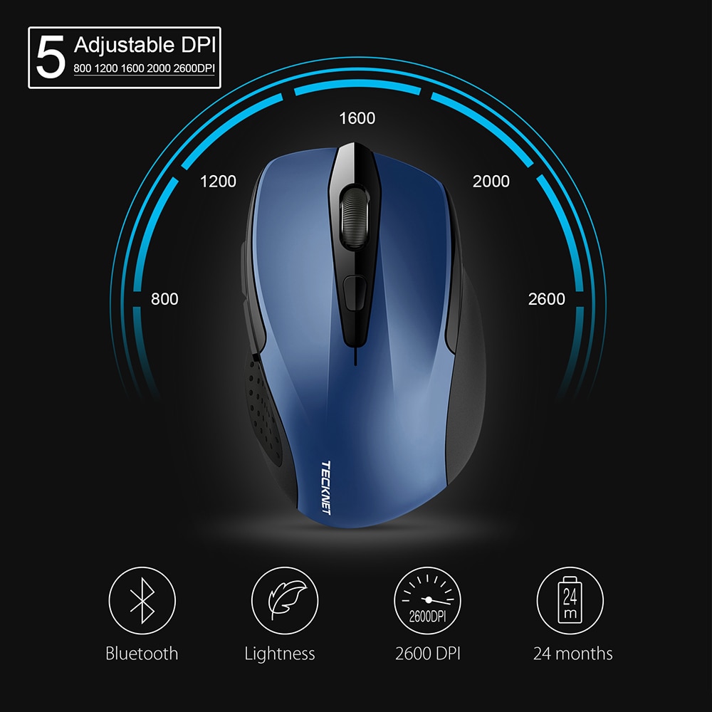 TeckNet Wireless Bluetooth Mouse 800/1200/1600/2000/2600 DPI Wireless Mouse Bluetooth For Laptop 24 Month Battery Life