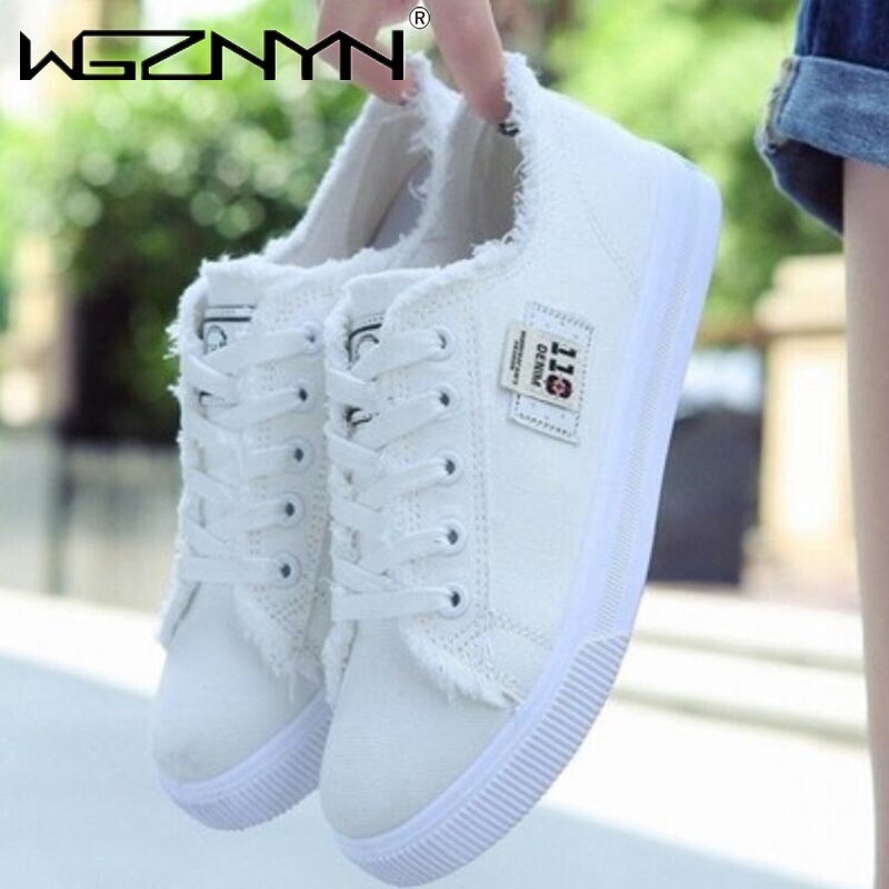 Canvas Schoenen Vrouw Sneakers Lace-Up Sneakers Voor Vrouwen Mode Denim Casual Sport Shoe Wit Trainers Zapatos mujer