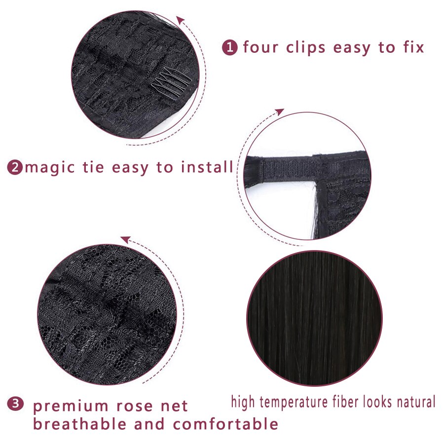 28 pulgadas sintético de Velcro de pelo de cola de caballo extensión recta Clip Invisible Pony cola resistente al calor negro marrón Rubio SI66
