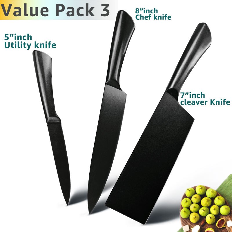 Køkkenkniv 5 7 8 tommer 7 cr 17 440c rustfrit stål værktøjskniv kokkekniv non-stick belægning kød fisk køkken madlavningsværktøj: Værdi pakke sæt 3