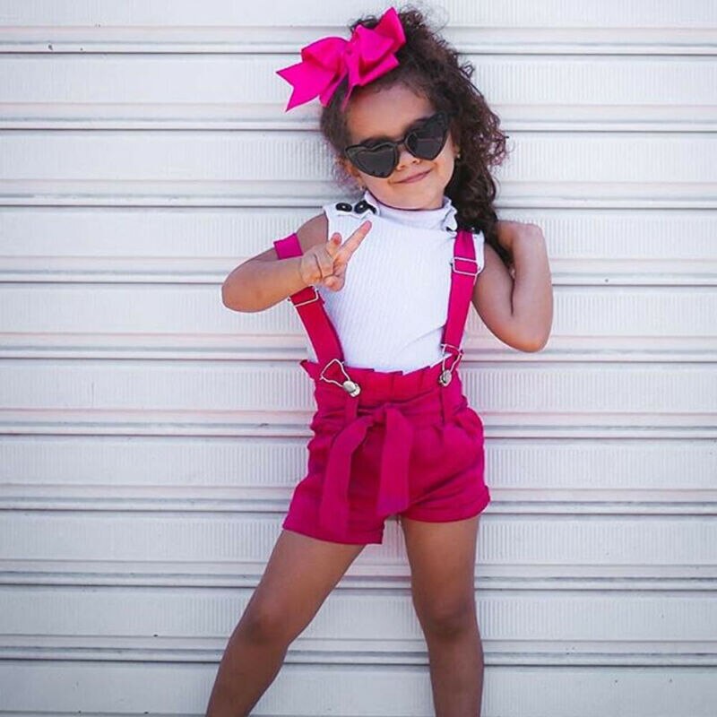 2 Stuks Peuter Kids Baby Meisje Zomer Kleding Sets Wit T-shirt Tops + Shorts Overalls Broek Outfits Set