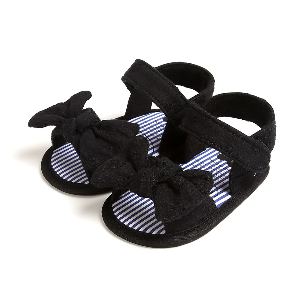 Baby sommer sko sandaler baby piger spædbarn bløde krybbe sko søde sko bue knude solid slik farve flæse sandaler 0-18m: Sort / 7-12 måneder