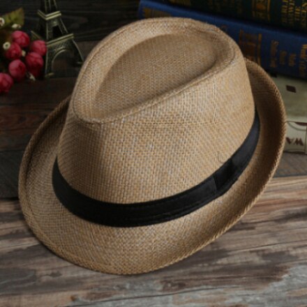 Unisex kvinner menn sommer casual trendy beach sun straw panama jazz hat cowboy fedora hat gangster cap: Khaki