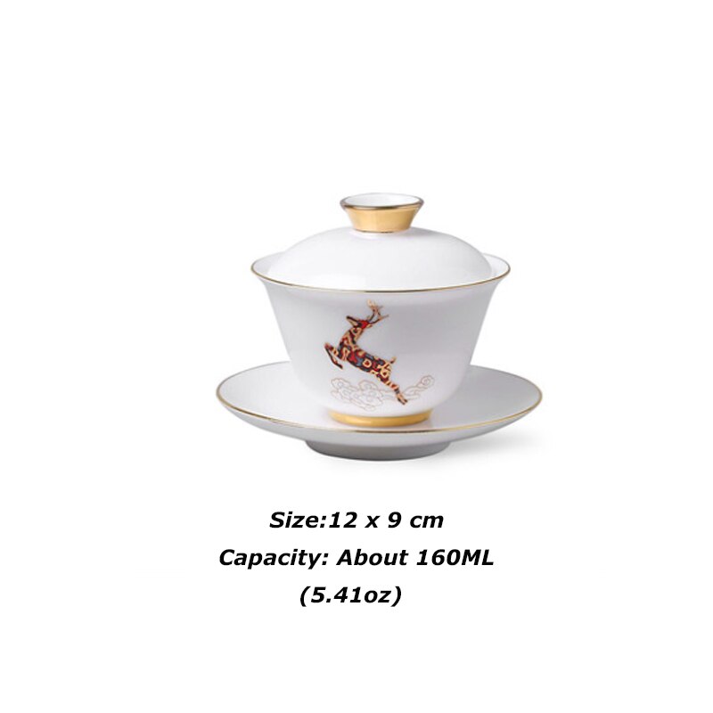 160ml teskål jade vit keramik terrin porslin teservis kopp med fat lock kit handgjorda berg rådjur gaiwan drinkware: B