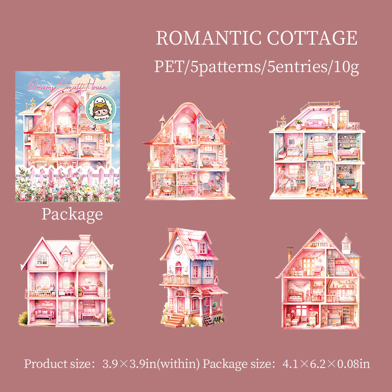 5-delig Dream House PET-stickerpakket DIY Scrapbooking Decor Fotoalbum Creatief briefpapier Collage Materialen Stickers: plum