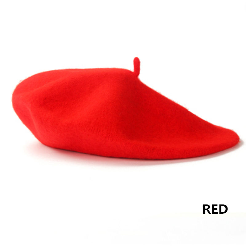Béret en Laine Rétro et Style Artiste Français pour Femme et Fille Chapeau Vintage de Couleur Unie, , pour Dame, Hiver: Red