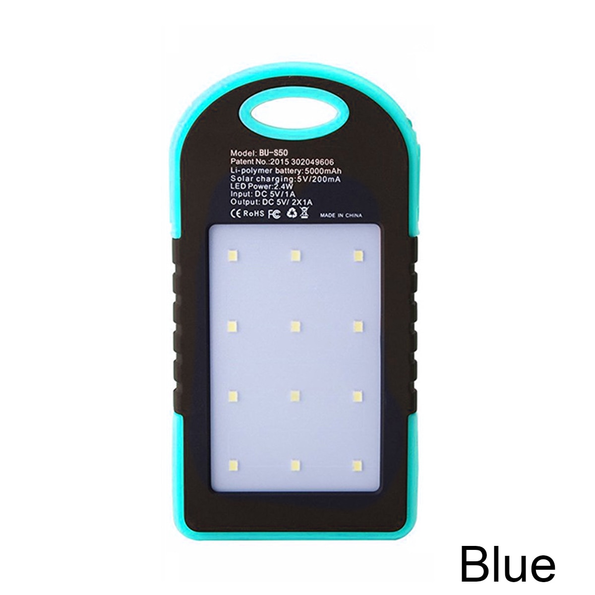 Solar Power Bank Double USB Solar Charger External Battery With LED Portable Camping Light Charger Pack for Smart Phone: Blue
