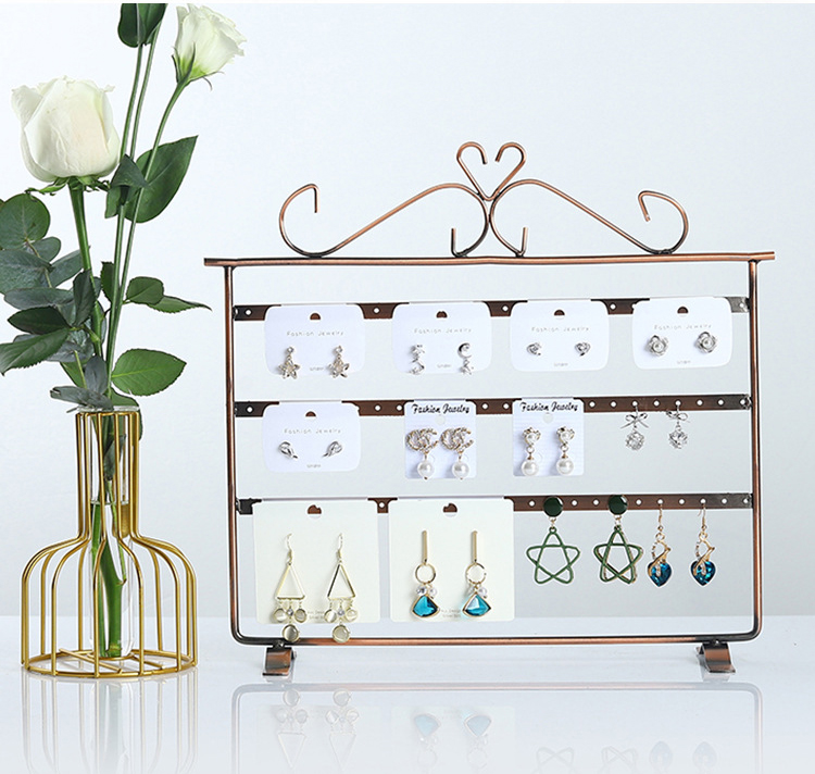 Metal Earring Organizer Household Wall Hanging Necklace Rack Ear Clip Jewelry Display Rack Ear Stud Bracelet Holder: Pink